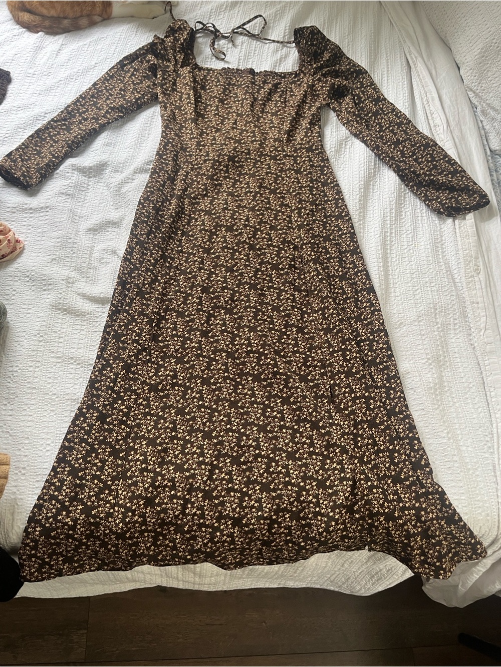 Brown Floral Long-Sleeve Maxi Dress with Square Neck - Picture 2 of 14